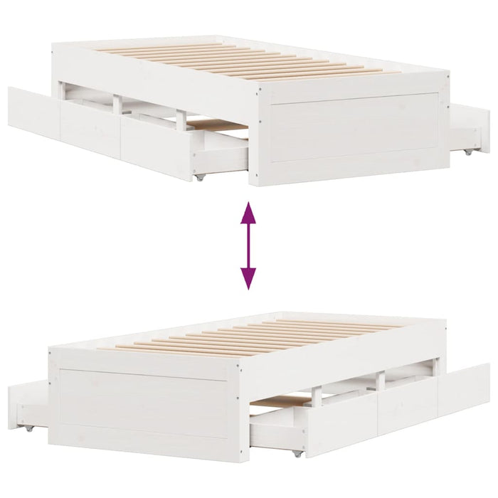vidaXL Giroletto senza Materasso con Cassetti Bianco 75x190 cm Pino