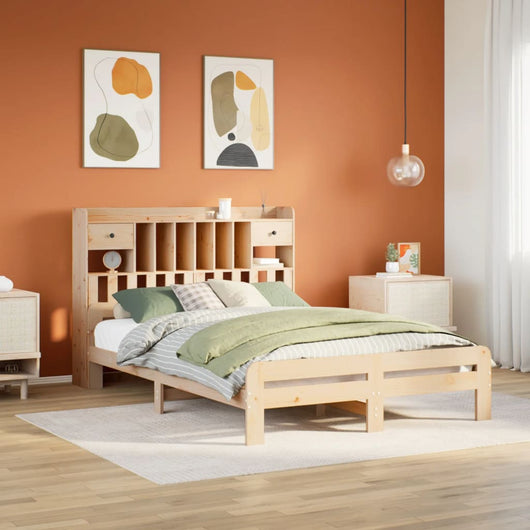 Letto Libreria senza Materasso-Struttura Letto con contenitore 150x200 cm in Legno di Pino 308175