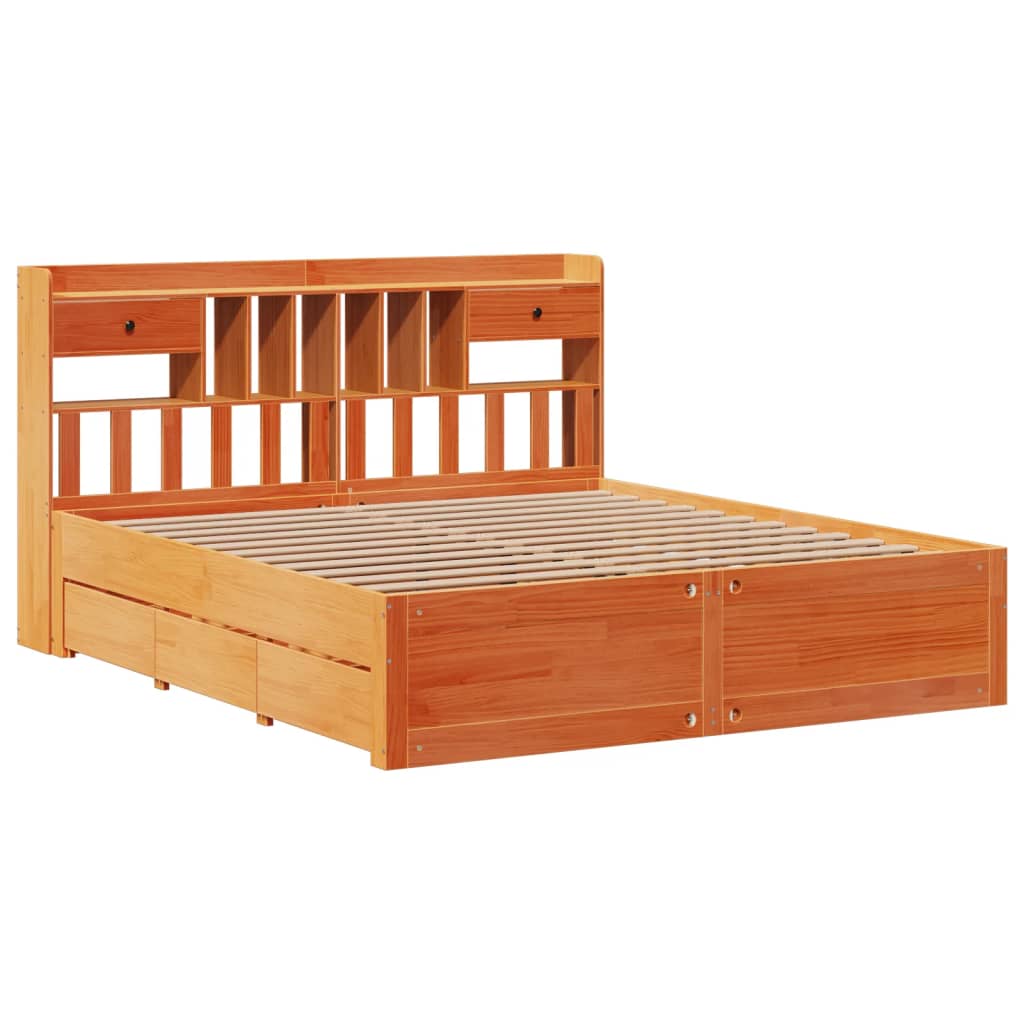 vidaXL Letto Libreria senza Materasso Marrone Cera 180x200 cm in Pino