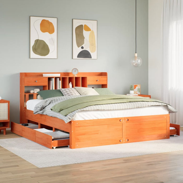 vidaXL Letto Libreria senza Materasso Marrone Cera 180x200 cm in Pino