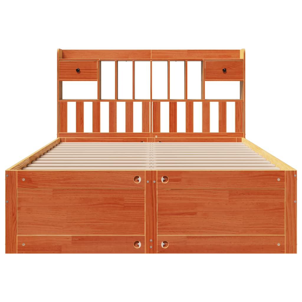 Letto Libreria senza Materasso Marrone Cera 140x190 cm in Pino 3308974