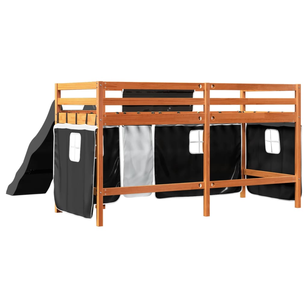 vidaXL Letto a Soppalco con Tende Bambini Bianco e Nero 80x200 cm Pino