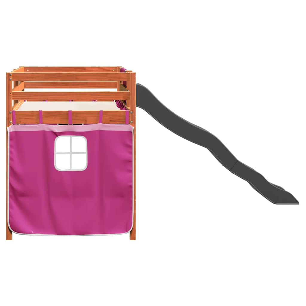 vidaXL Letto a Soppalco con Tende Bambini Rosa 80x200 cm Massello Pino
