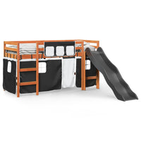 Letto a Soppalco con Tende Bambini Bianco e Nero 90x200 cm Pino