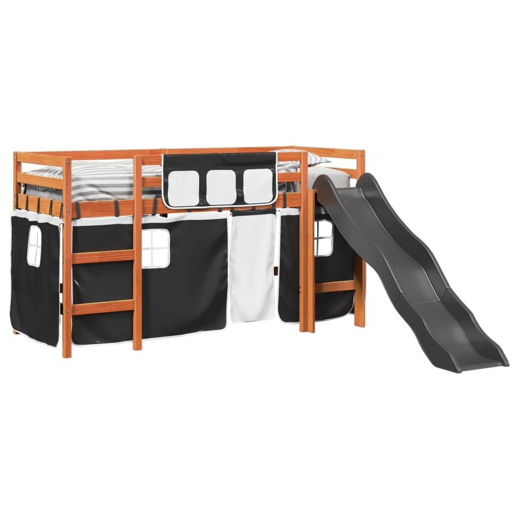 Letto a Soppalco con Tende Bambini Bianco e Nero 90x200 cm Pino