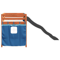 Letto a Soppalco con Tende Bambini Blu 90x200 cm Massello Pino