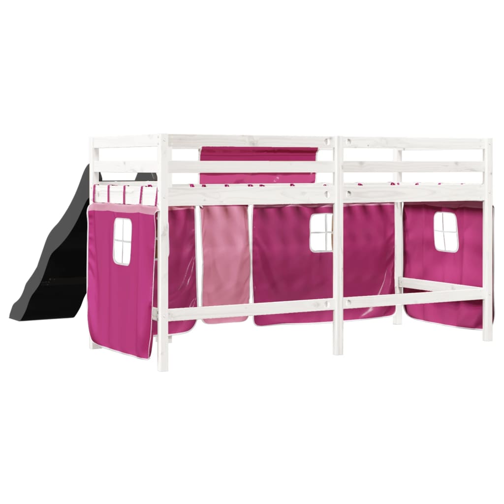 Letto a Soppalco con Tende Bambini Rosa 90x190 cm Massello Pino 3309088