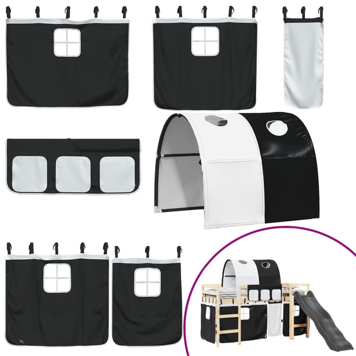 Letto a Soppalco con Tunnel Bambini Bianco e Nero 80x200cm Pino 3309092