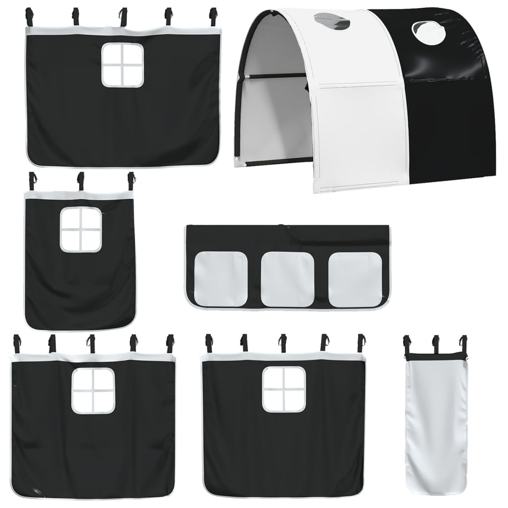 Letto a Soppalco con Tunnel Bambini Bianco e Nero 80x200cm Pino 3309092