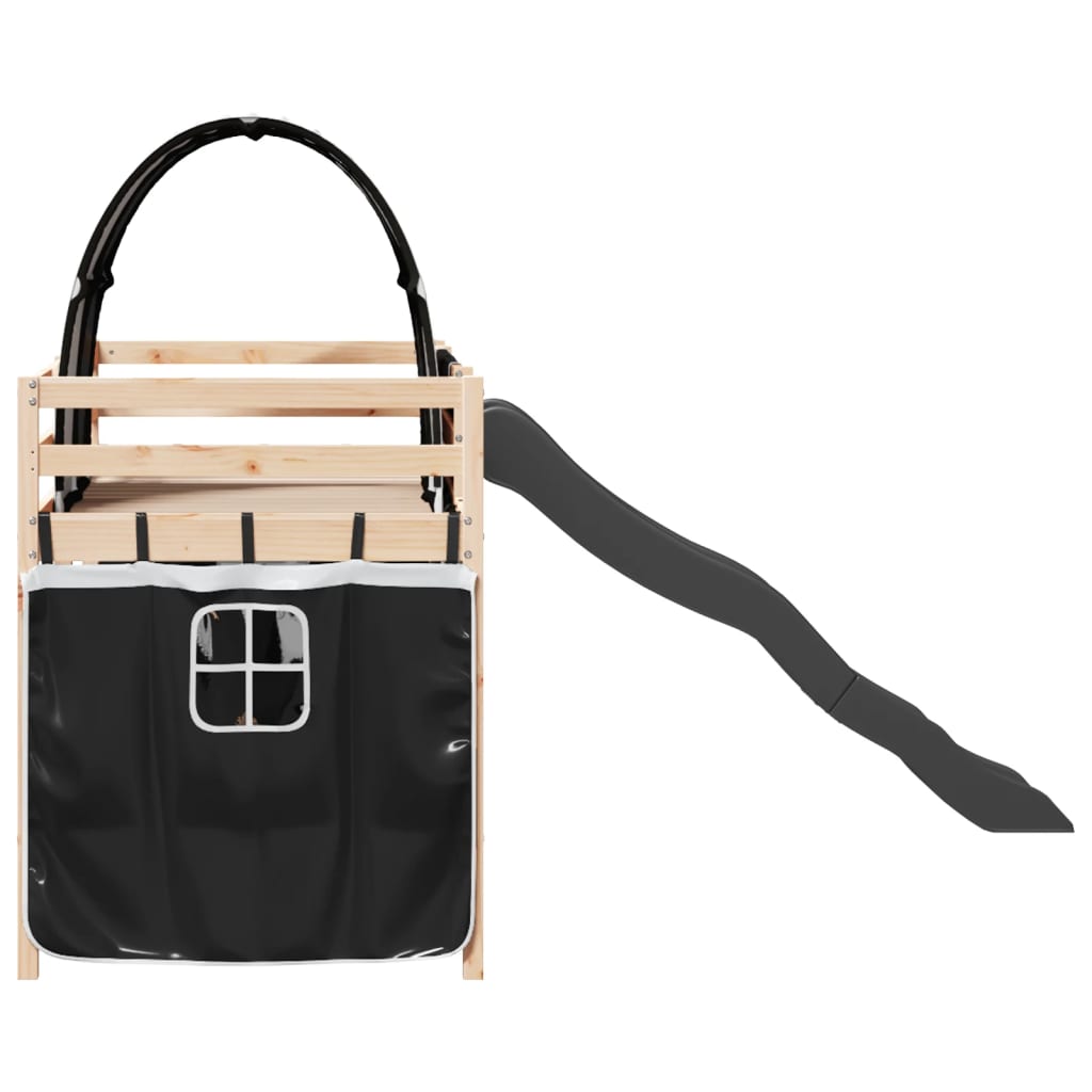 Letto a Soppalco con Tunnel Bambini Bianco e Nero 80x200cm Pino 3309092