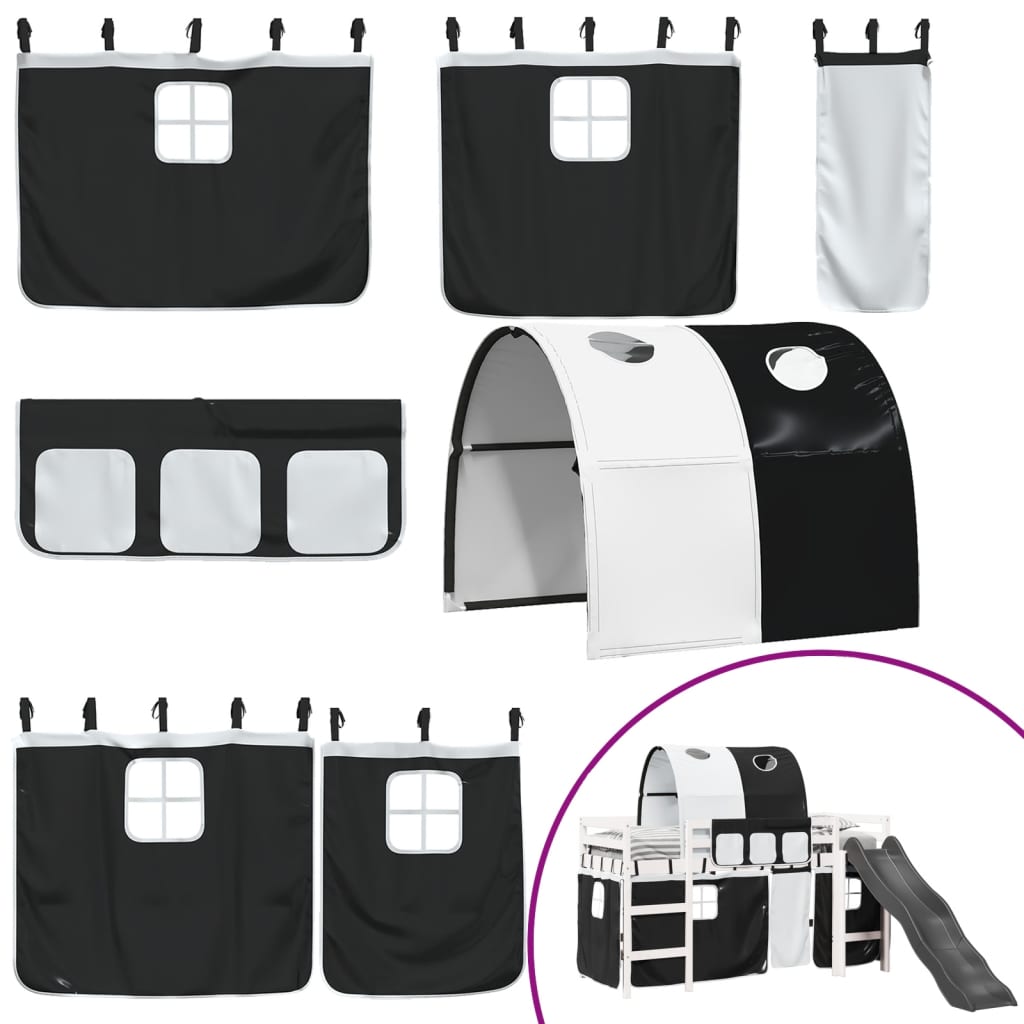 Letto a Soppalco con Tunnel Bambini Bianco e Nero 80x200cm Pino 3309095