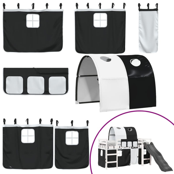 Letto a Soppalco con Tunnel Bambini Bianco e Nero 80x200cm Pino 3309095