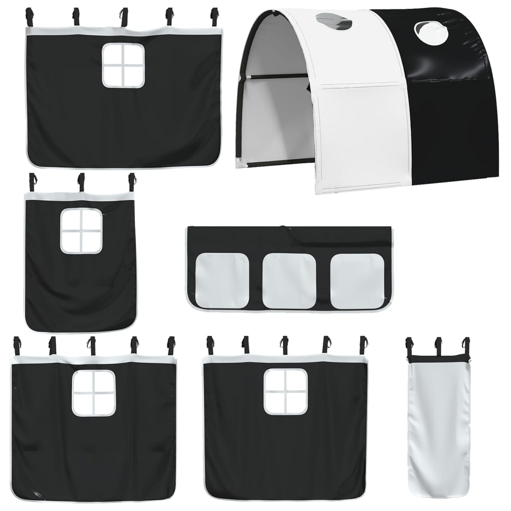 Letto a Soppalco con Tunnel Bambini Bianco e Nero 80x200cm Pino 3309095