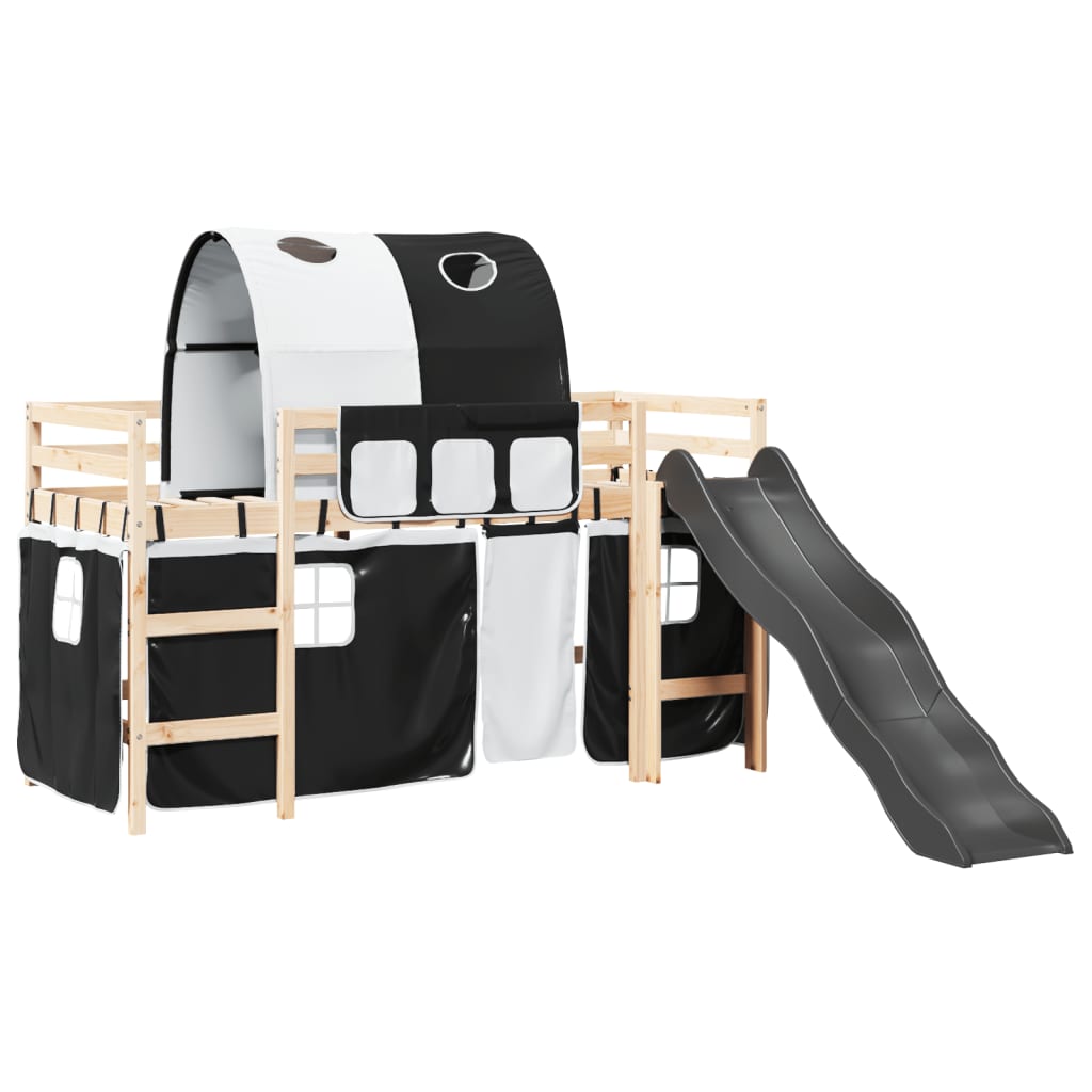 Letto a Soppalco con Tunnel Bambini Bianco e Nero 90x200cm Pino 3309101