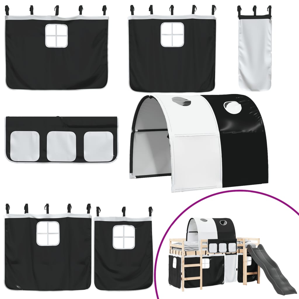 Letto a Soppalco con Tunnel Bambini Bianco e Nero 90x200cm Pino 3309101