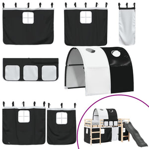 Letto a Soppalco con Tunnel Bambini Bianco e Nero 90x200cm Pino 3309101