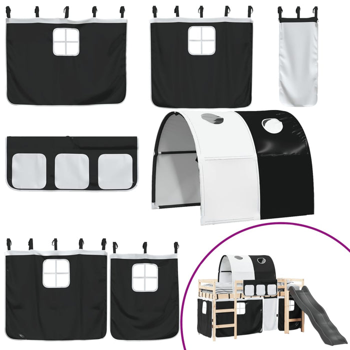 Letto a Soppalco con Tunnel Bambini Bianco e Nero 90x200cm Pino 3309101