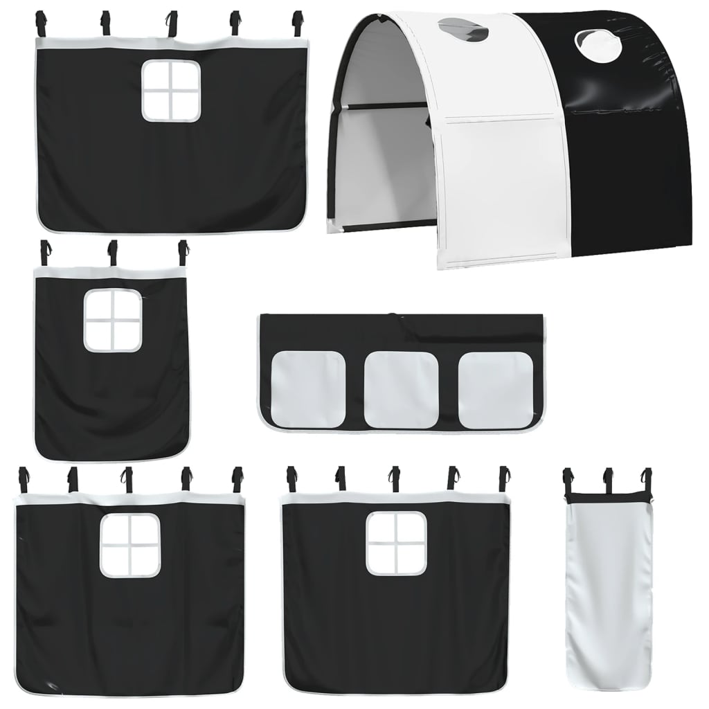 Letto a Soppalco con Tunnel Bambini Bianco e Nero 90x200cm Pino 3309101