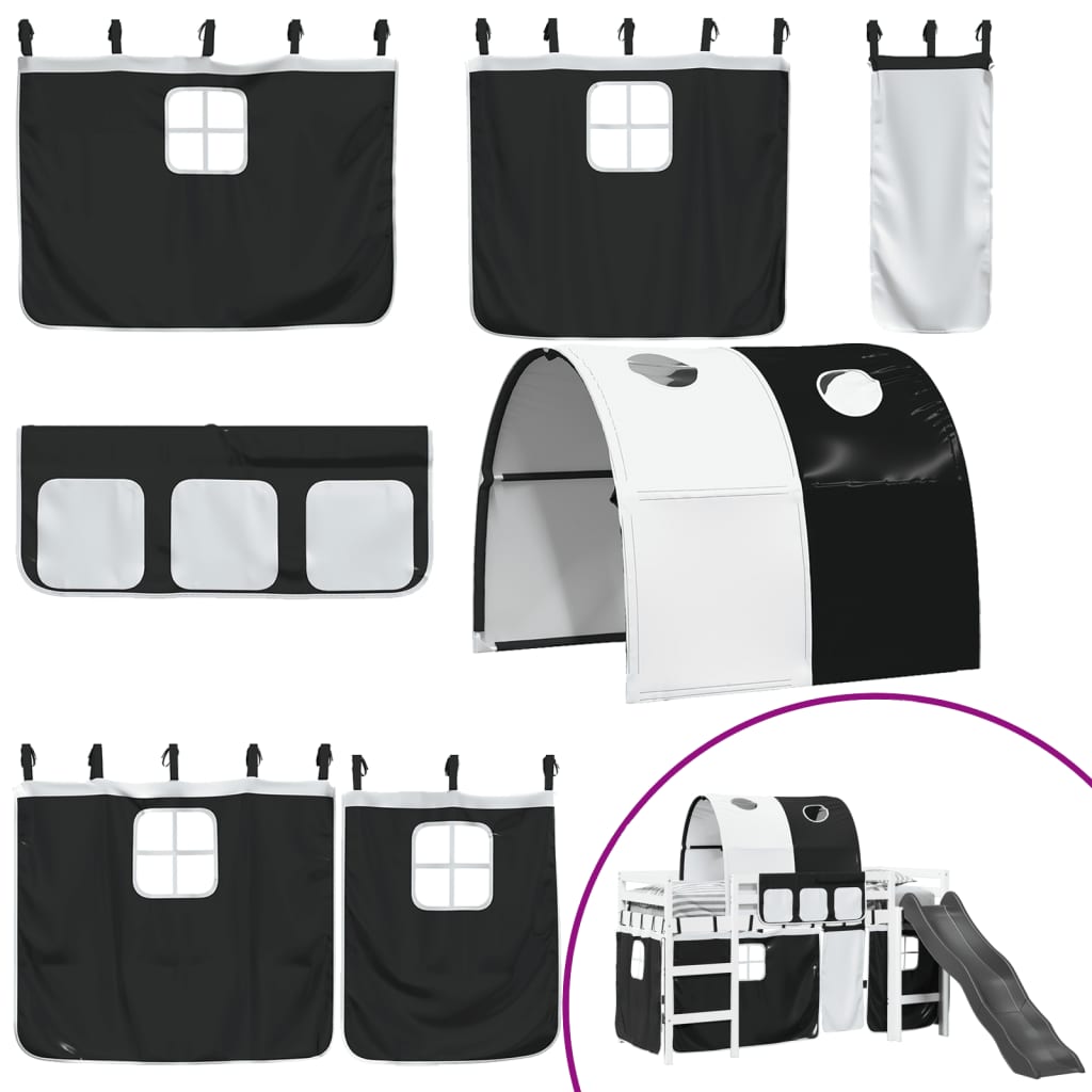 Letto a Soppalco con Tunnel Bambini Bianco e Nero 90x200cm Pino 3309104