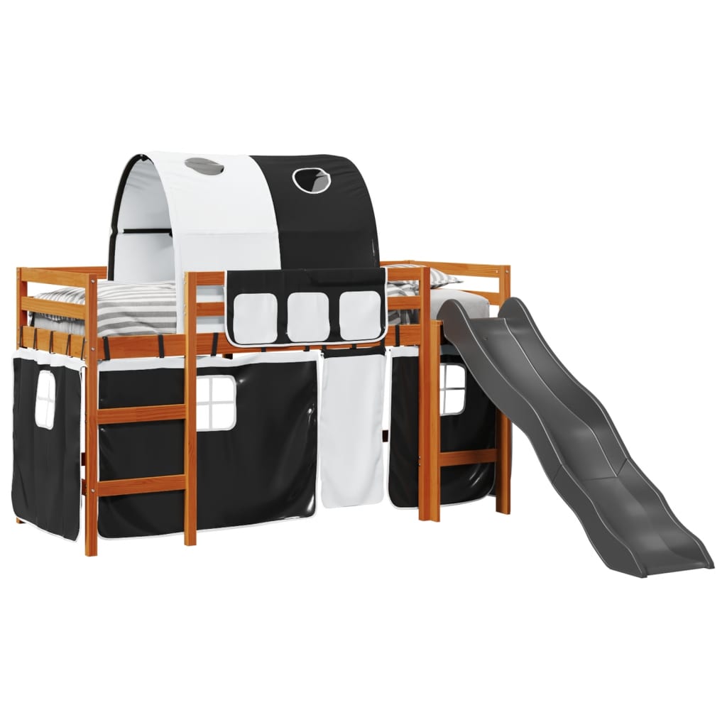 Letto a Soppalco con Tunnel Bambini Bianco e Nero 90x200cm Pino 3309107