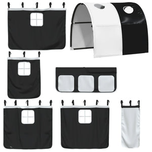 Letto a Soppalco con Tunnel Bambini Bianco e Nero 90x200cm Pino 3309107