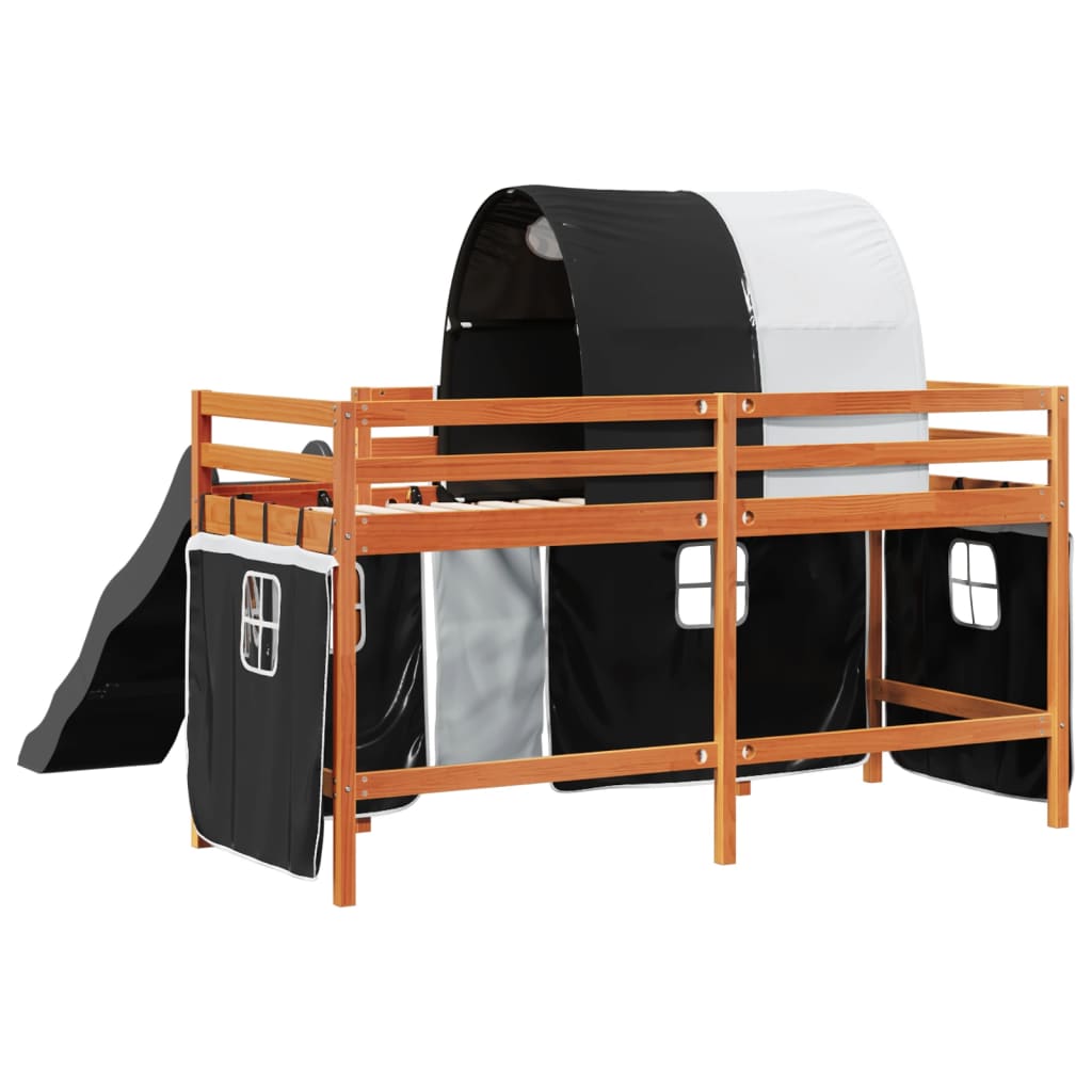 Letto a Soppalco con Tunnel Bambini Bianco e Nero 90x200cm Pino 3309107