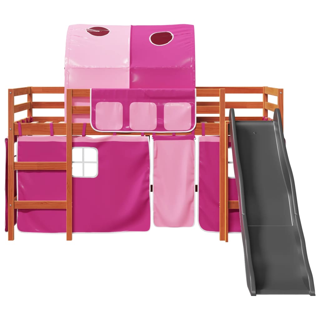 Letto a Soppalco con Tunnel Bambini Rosa 90x200cm Massello Pino 3309109
