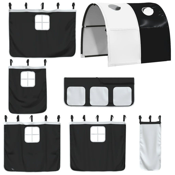 Letto a Soppalco con Tunnel Bambini Bianco e Nero 90x190cm Pino 3309116