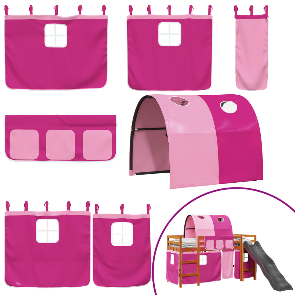 Letto a Soppalco con Tunnel Bambini Rosa 90x190cm Massello Pino
