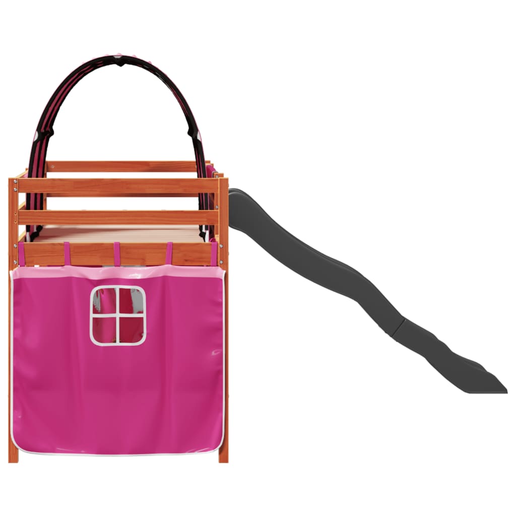 Letto a Soppalco con Tunnel Bambini Rosa 90x190cm Massello Pino