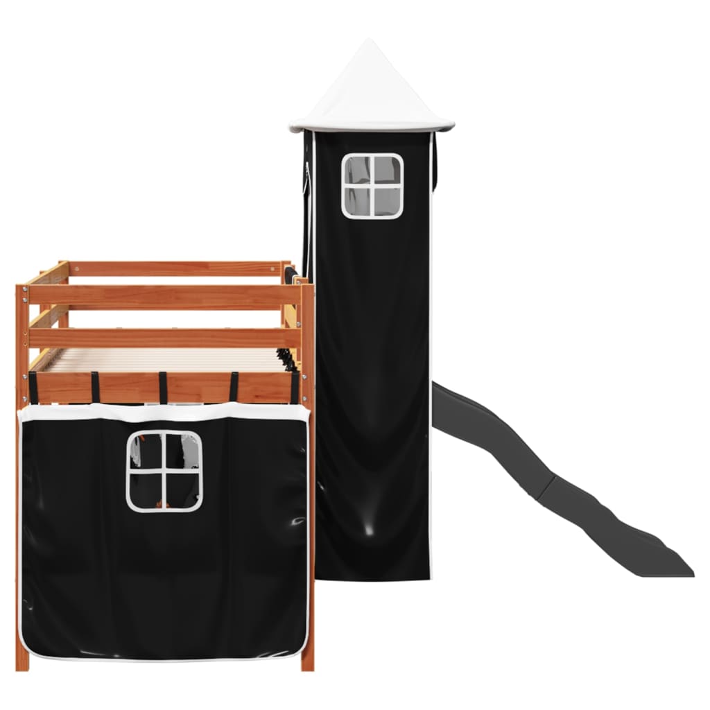 Letto a Soppalco con Torre Bambini Bianco e Nero 80x200cm Pino