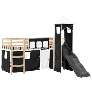 Letto a Soppalco con Torre Bambini Bianco e Nero 90x200cm Pino 3309128