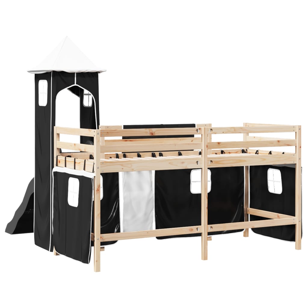 Letto a Soppalco con Torre Bambini Bianco e Nero 90x200cm Pino 3309128