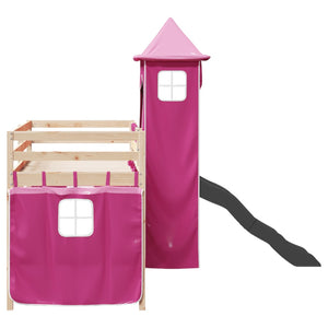 Letto a Soppalco con Torre Bambini Rosa 90x200cm Massello Pino 3309130
