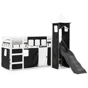 Letto a Soppalco con Torre Bambini Bianco e Nero 90x200cm Pino 3309131