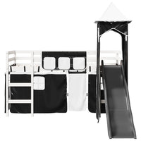 Letto a Soppalco con Torre Bambini Bianco e Nero 90x200cm Pino 3309131