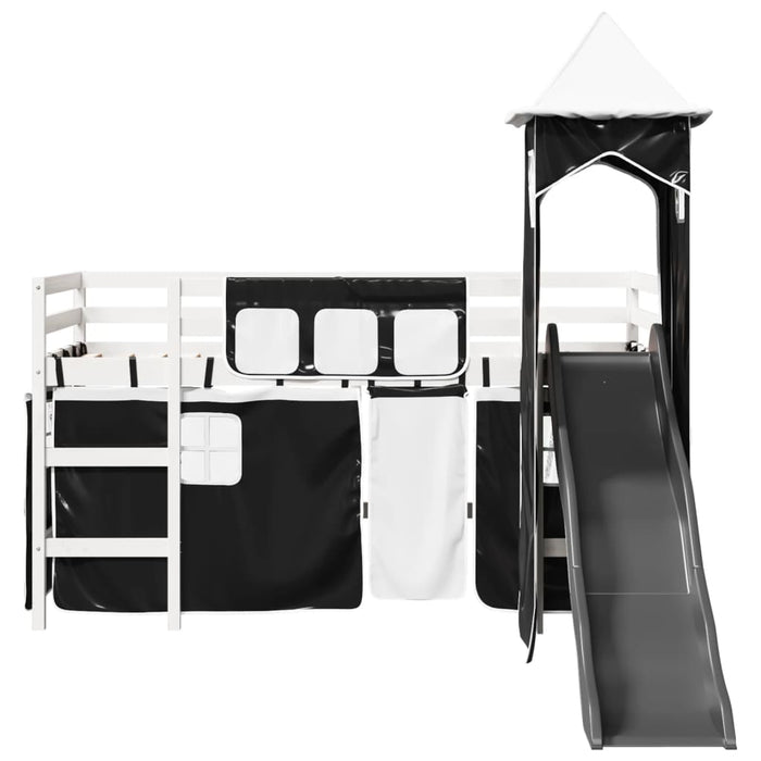 Letto a Soppalco con Torre Bambini Bianco e Nero 90x200cm Pino 3309131