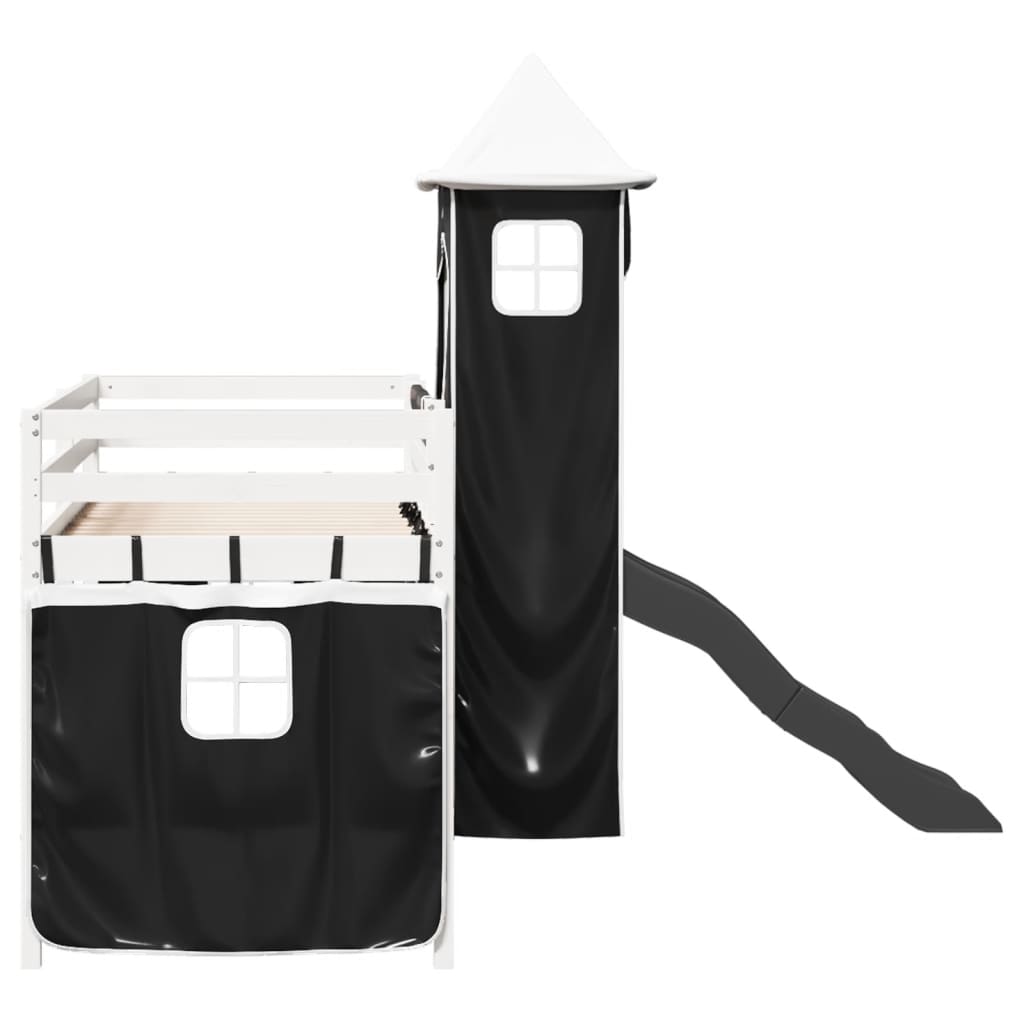 Letto a Soppalco con Torre Bambini Bianco e Nero 90x200cm Pino 3309131