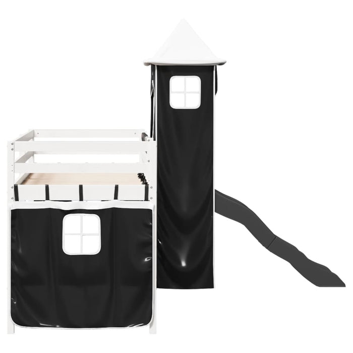 Letto a Soppalco con Torre Bambini Bianco e Nero 90x200cm Pino 3309131