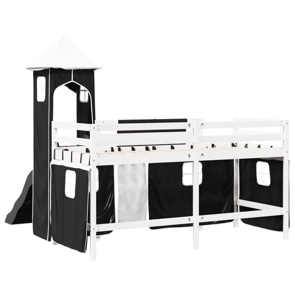 Letto a Soppalco con Torre Bambini Bianco e Nero 90x200cm Pino 3309131