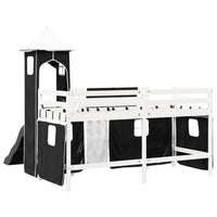 Letto a Soppalco con Torre Bambini Bianco e Nero 90x200cm Pino 3309131