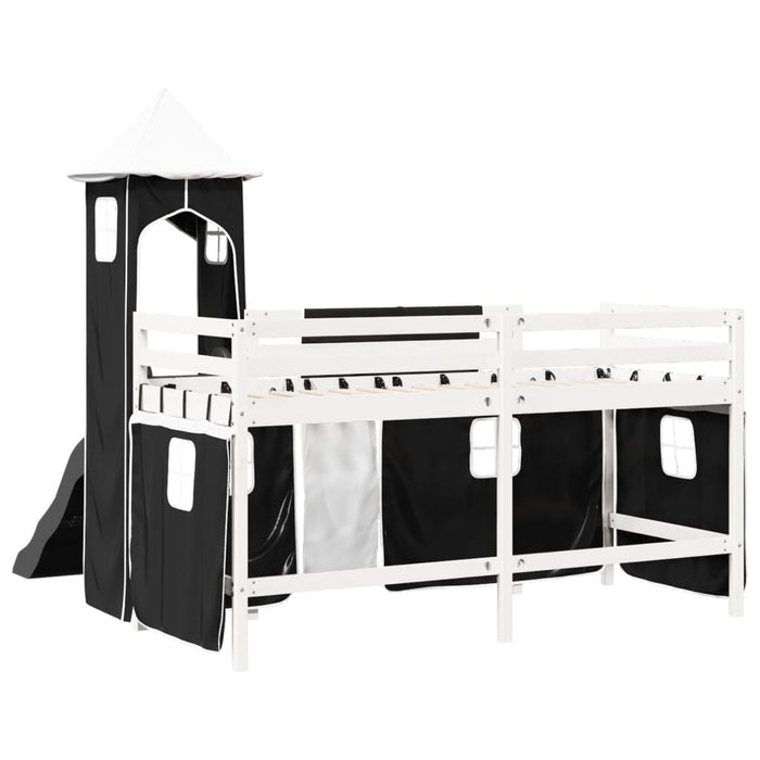 Letto a Soppalco con Torre Bambini Bianco e Nero 90x200cm Pino 3309131