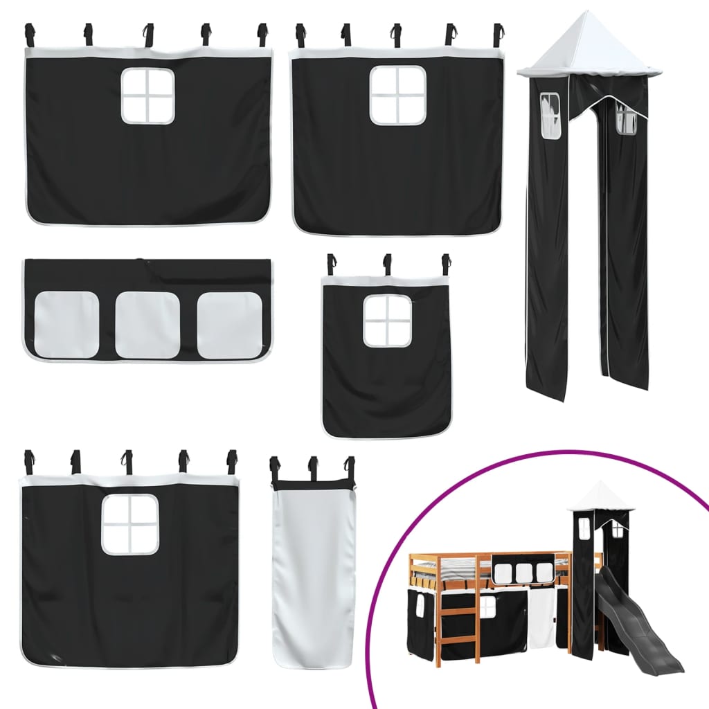 Letto a Soppalco con Torre Bambini Bianco e Nero 90x190cm Pino 3309143