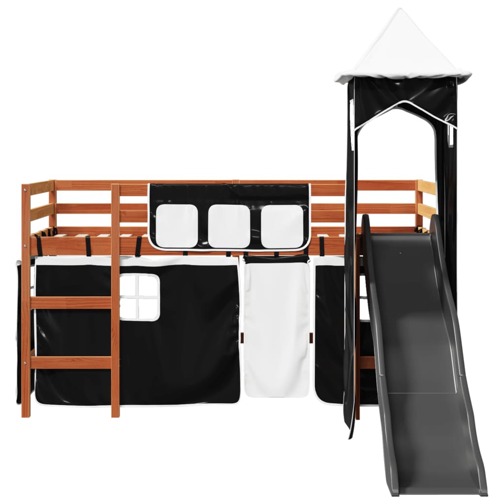 Letto a Soppalco con Torre Bambini Bianco e Nero 90x190cm Pino 3309143