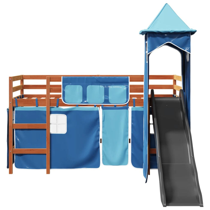 Letto a Soppalco con Torre Bambini Blu 90x190cm Massello Pino 3309144