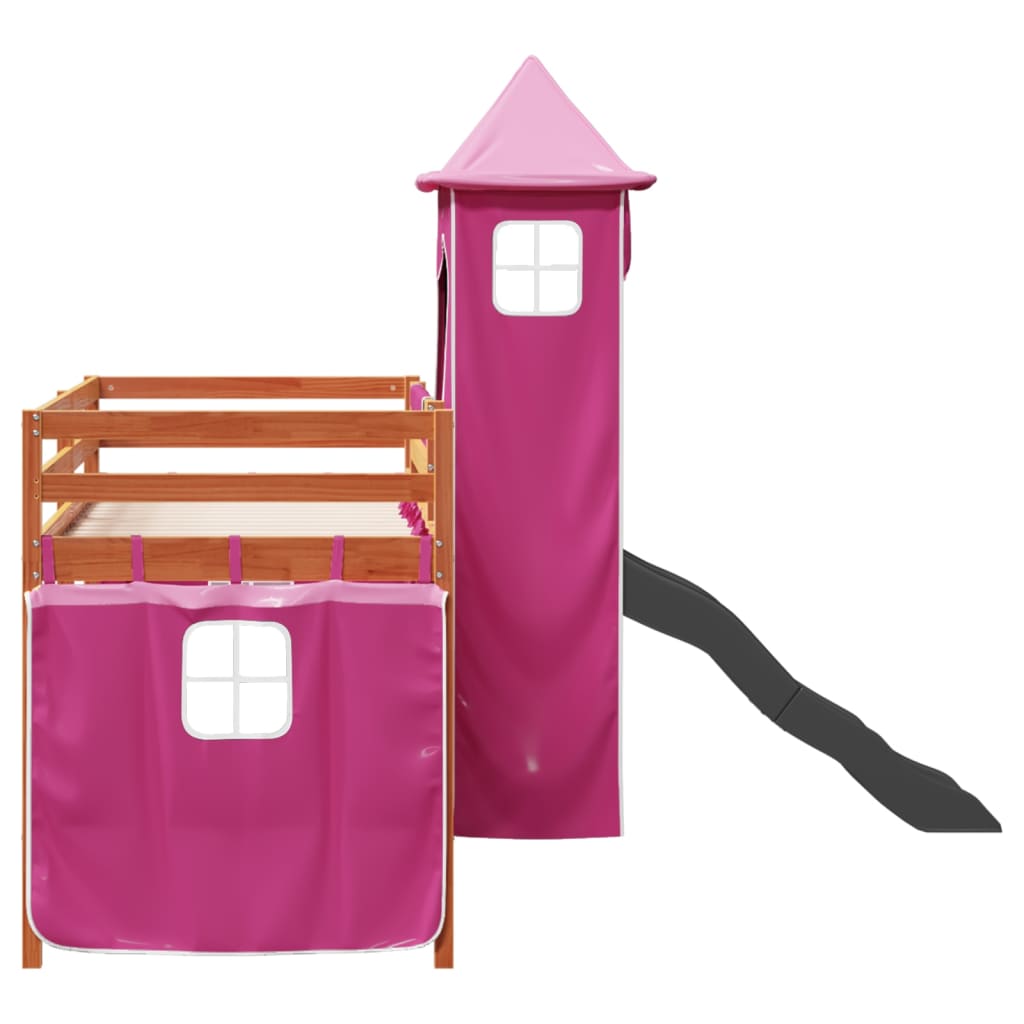 Letto a Soppalco con Torre Bambini Rosa 90x190cm Massello Pino