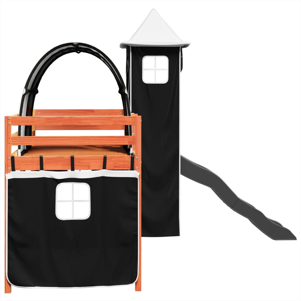 Letto a Soppalco con Torre Bambini Bianco e Nero 80x200cm Pino