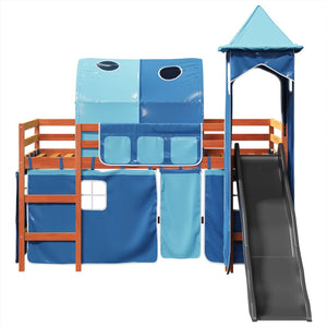 Letto a Soppalco con Torre Bambini Blu 80x200cm Massello Pino
