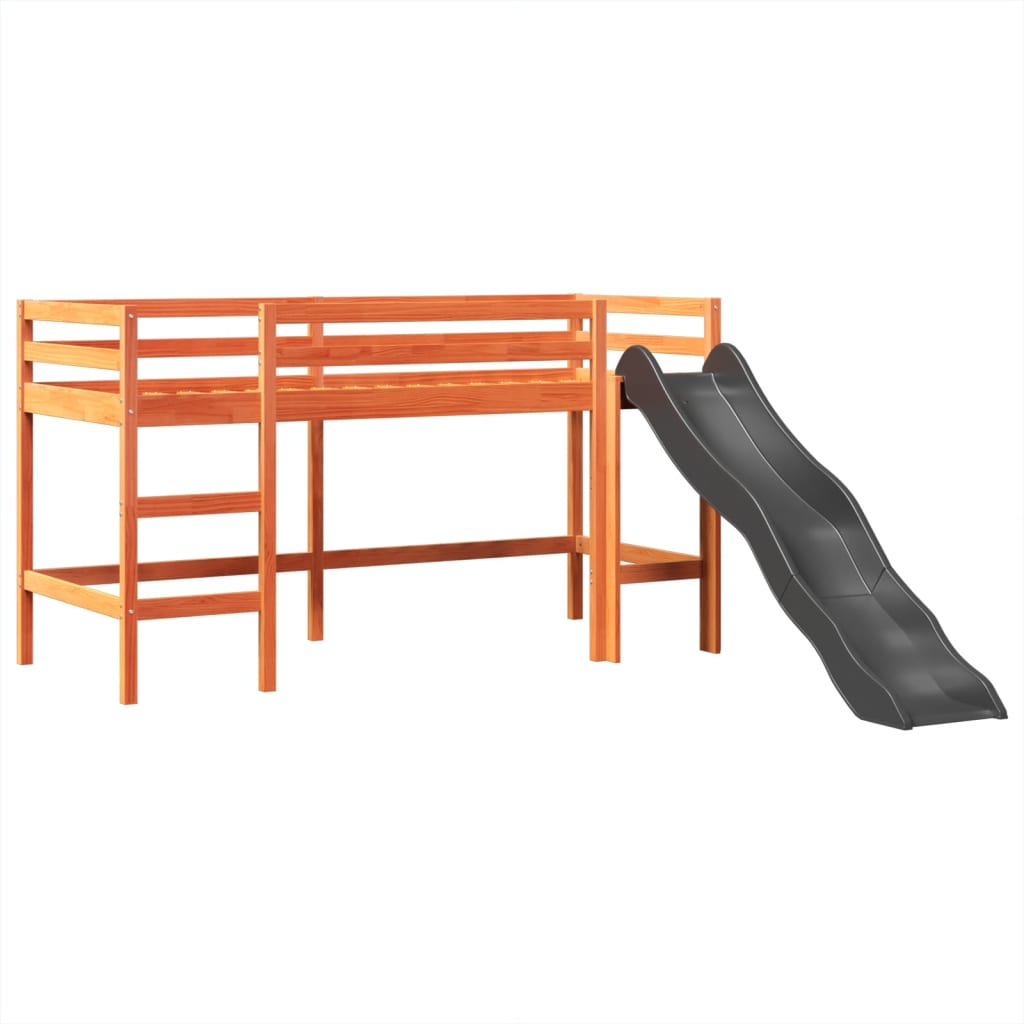 Letto a Soppalco con Torre Bambini Blu 80x200cm Massello Pino