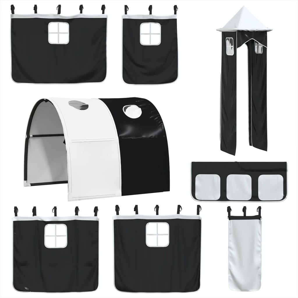 Letto a Soppalco con Torre Bambini Bianco e Nero 90x200cm Pino 3309155